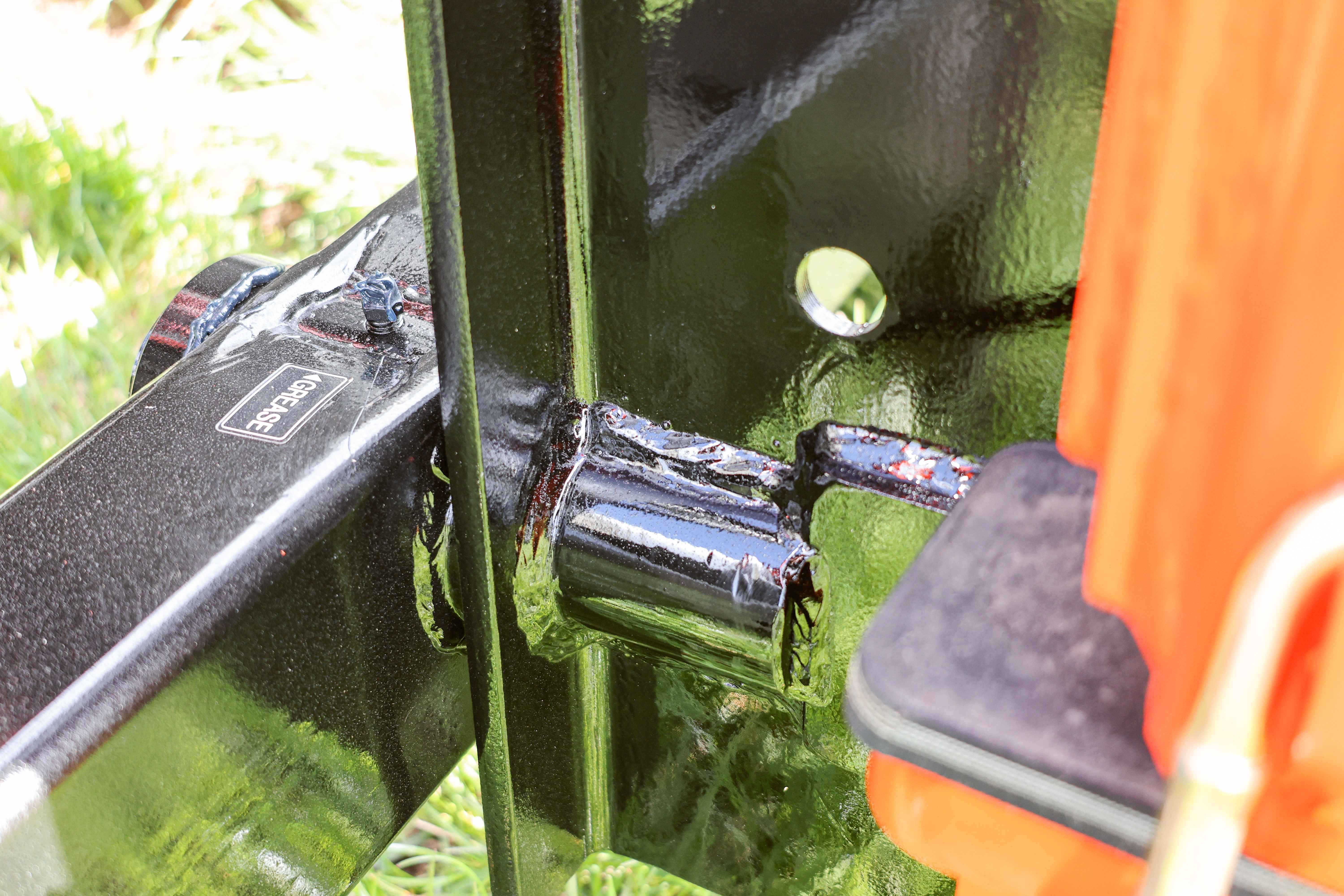 FencePro Farmtek post driver pivot pin and weld detail showing NZ-made build quality.