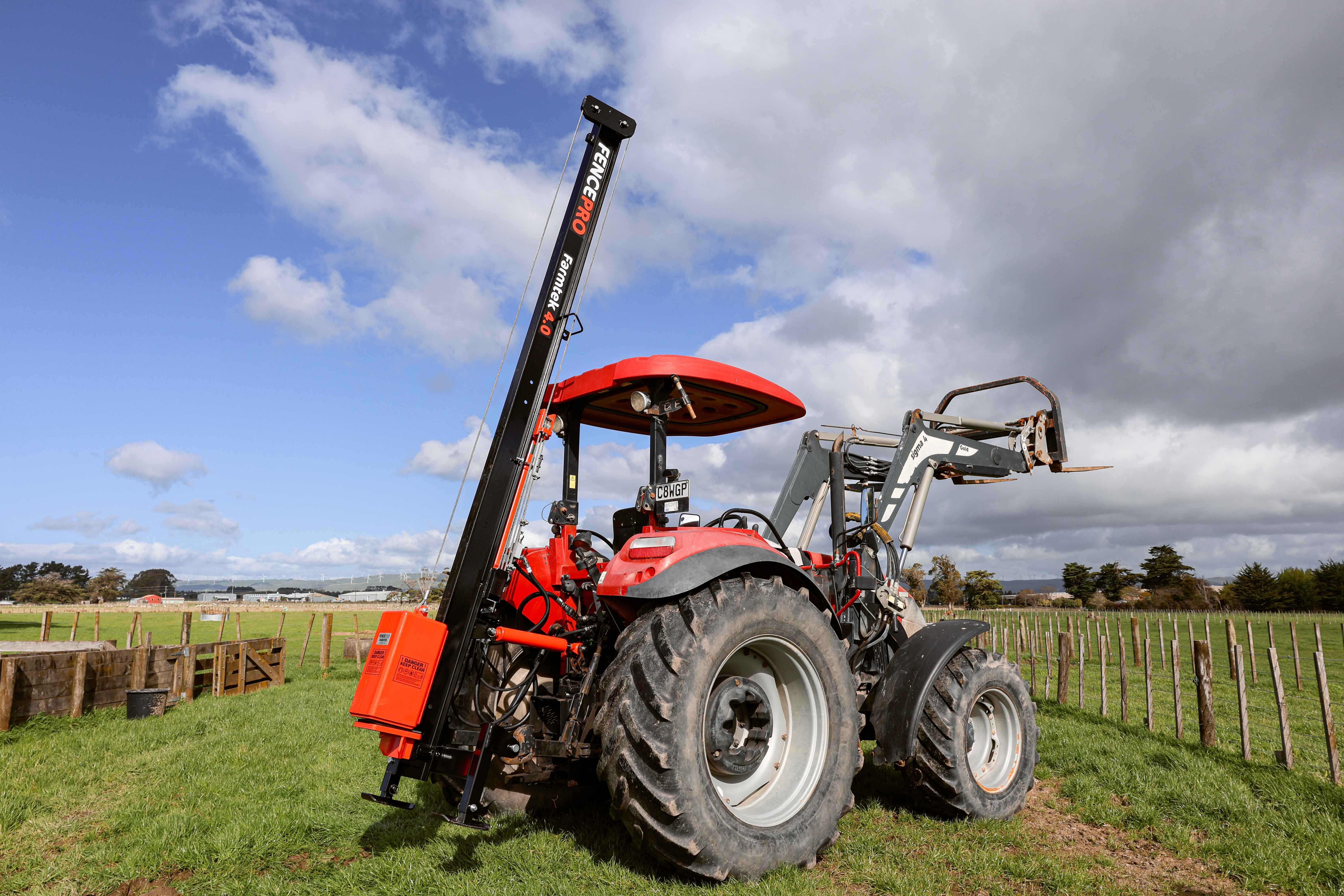 FencePro Farmtek 4 m post driver mast raised for fencing operation
