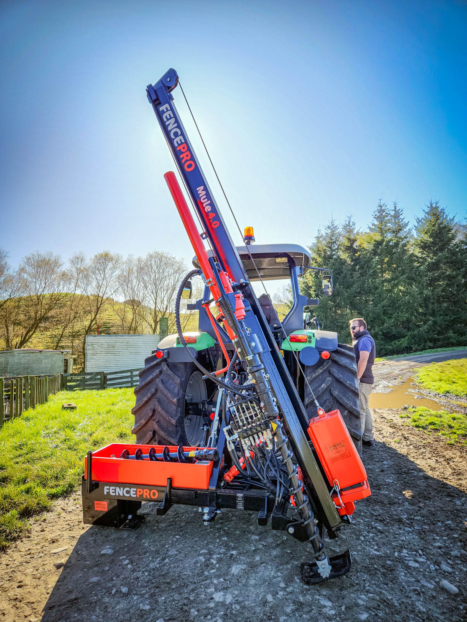 Mule post-rivet with side mount, Mastshift and a rock drill for fencing in tough ground conditions.